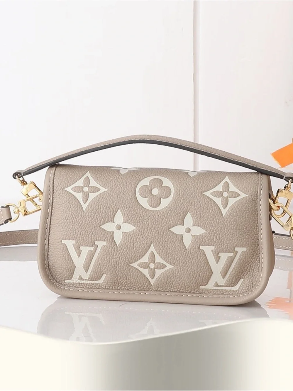Louis Vuitton Taupe and Cream Mini Monogram Top Handle Bag with Gold Hardware